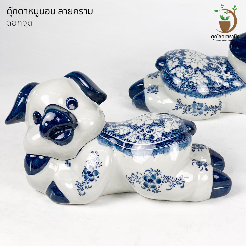 หมูนอน ตุ๊กตาเซรามิค ลายคราม (สูง 15 CM) - Image 2