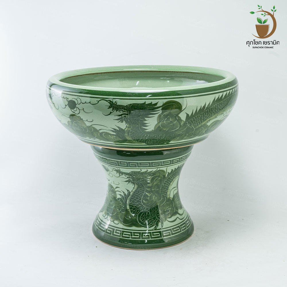 อ่างเซรามิค อ่างปลูกบัว อ่างบัวเลี้ยงปลา อ่าง+ขาตั้ง (กว้างxสูง : 56x46 CM) - Image 3