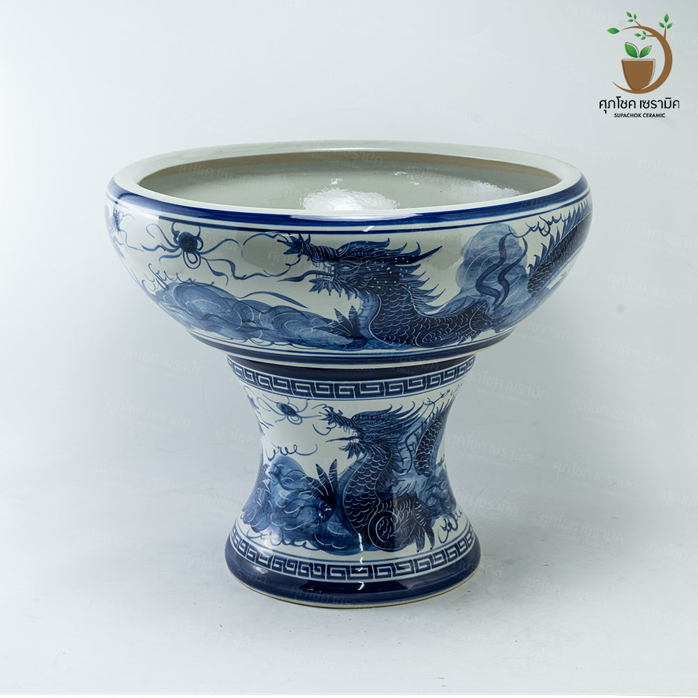 อ่างเซรามิค อ่างปลูกบัว อ่างบัวเลี้ยงปลา อ่าง+ขาตั้ง (กว้างxสูง : 56x46 CM) - Image 8