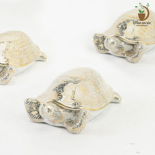 เต่า ตุ๊กตาเซรามิค เขียนเส้นทอง น้ำทอง 11% (สูง 7.5 CM)