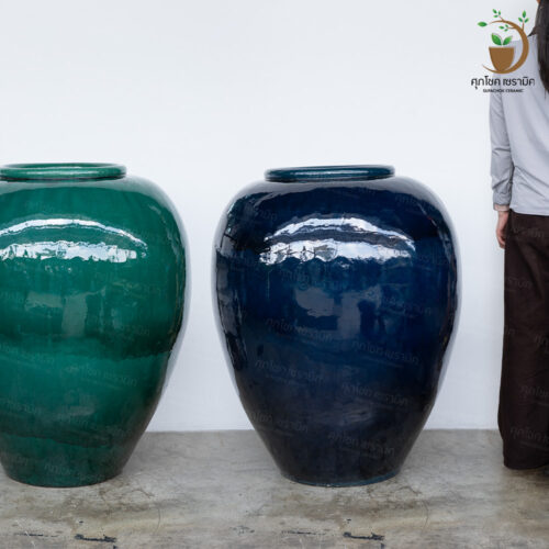 โอ่งน้ำล้น โอ่งน้ำผุด เซรามิค งานปั้นมือ ทรงอ้วน (ไซซ์สูง 100 CM)